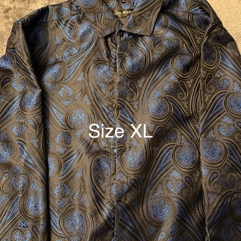 Luxury Paisley Button-Down Shirt - Blue and Black